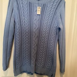 Talbots Women’s Medium Petite light blue cable knit sweater Size M/Petite NWT